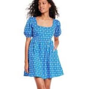 RHODE Target Designer Collab Blue Eyelet Puff Sleeve Babydoll Dress Medium